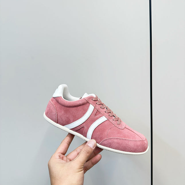 CELINE 25S JOGGER LOW LACE UP SNEAKER WITH TRIOMPHE IN BABY PINK SUEDE