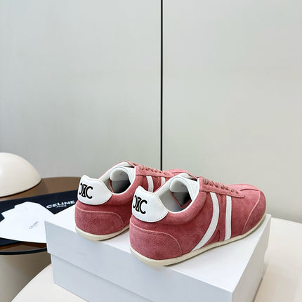 CELINE 25S JOGGER LOW LACE UP SNEAKER WITH TRIOMPHE IN BABY PINK SUEDE