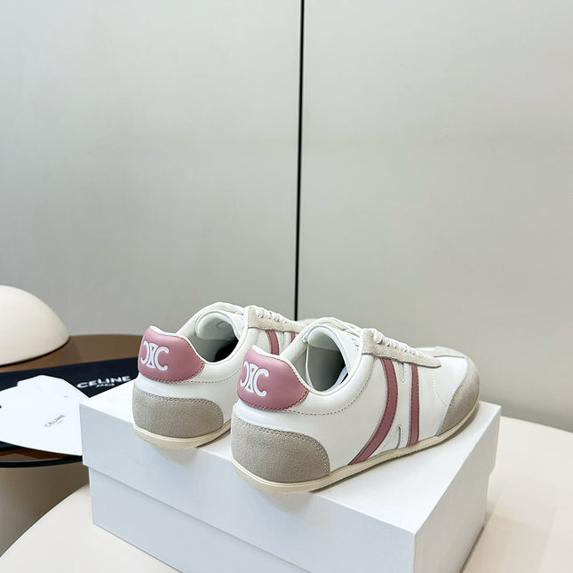 CELINE 25S JOGGER LOW LACE UP SNEAKER WITH TRIOMPHE IN WHITE GRAY SUEDE AND CALFSKIN
