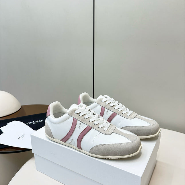CELINE 25S JOGGER LOW LACE UP SNEAKER WITH TRIOMPHE IN WHITE GRAY SUEDE AND CALFSKIN