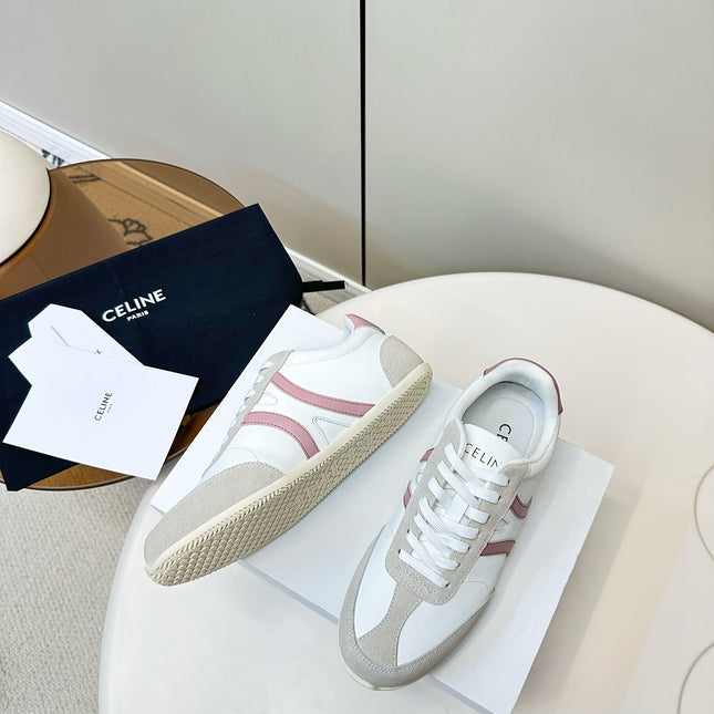 CELINE 25S JOGGER LOW LACE UP SNEAKER WITH TRIOMPHE IN WHITE GRAY SUEDE AND CALFSKIN