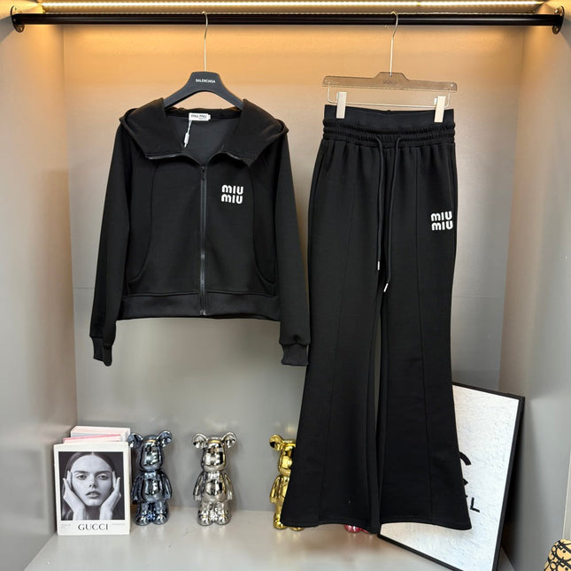 MIUMIU FLEECE TOP AND FLARED PANTS SET STYLE 217