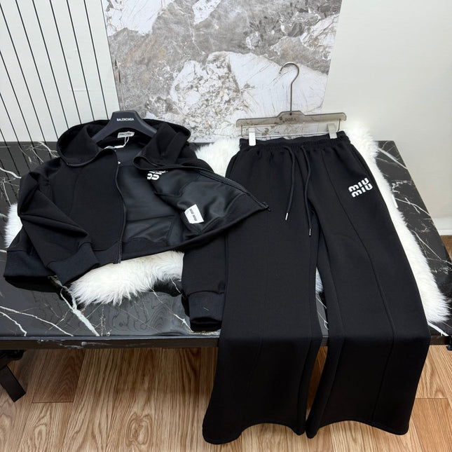 MIUMIU FLEECE TOP AND FLARED PANTS SET STYLE 217