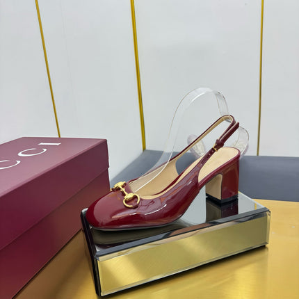 GG HIGH HEELS 65 IN RED GLOSSY LEATHER WITH GOLD HARDWARE