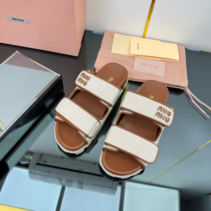 PLATFORM SANDALS IN BROWN EVA SOLE WHITE WITH BROWN POLKA DOTS