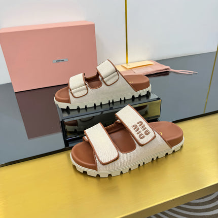 PLATFORM SANDALS IN BROWN EVA SOLE WHITE WITH BROWN POLKA DOTS