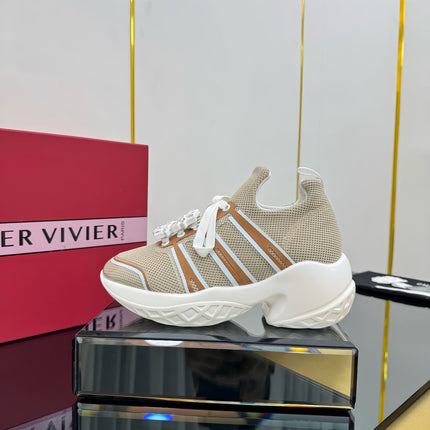 VIV' RUN SNEAKERS IN BEIGE TECHNICAL FABRIC WITH BROWN AND WHITE CALFSKIN