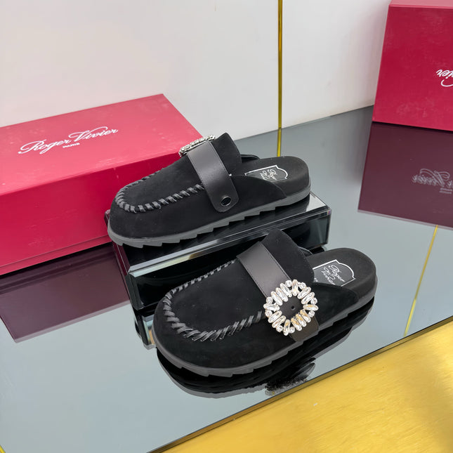 SLIDY VIV' MULES IN BLACK SUEDE