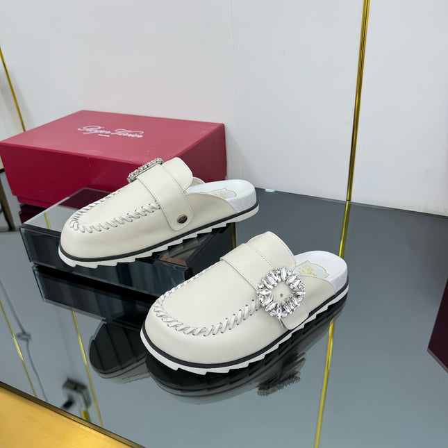 SLIDY VIV' MULES IN OFF WHITE CALFSKIN