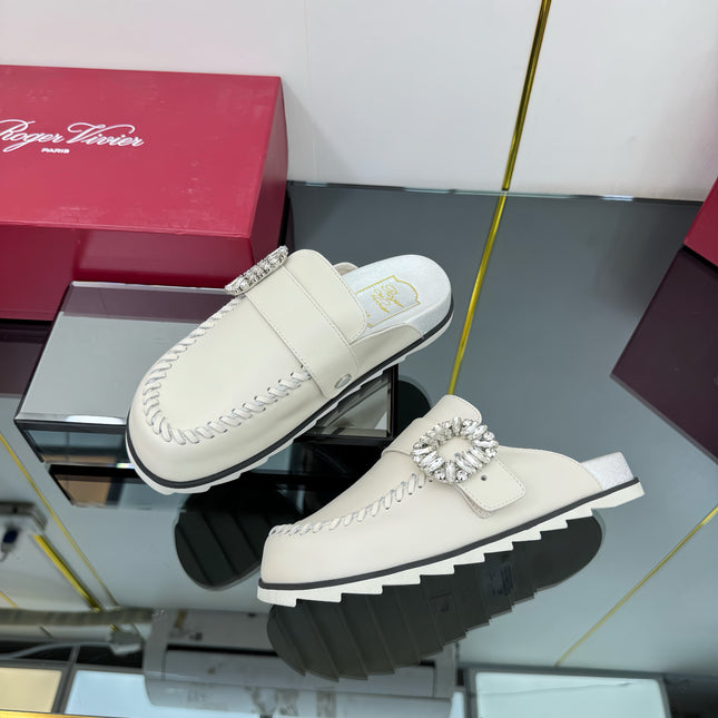 SLIDY VIV' MULES IN OFF WHITE CALFSKIN