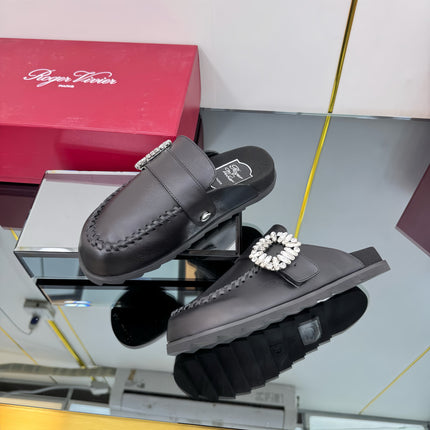 SLIDY VIV' MULES IN BLACK CALFSKIN