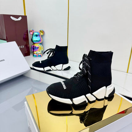 BALENCIAGA 25S SPEED 2.0 LACE-UP SNEAKERS IN BLACK KNITTED STYLE 4