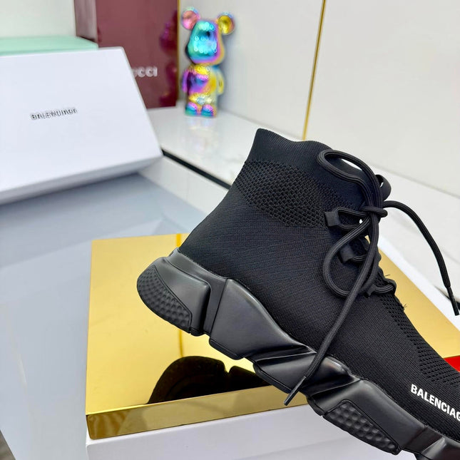 BALENCIAGA 25S SPEED 2.0 LACE-UP SNEAKERS IN BLACK KNITTED STYLE 3