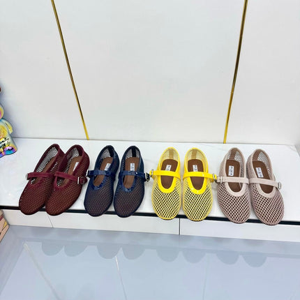 ALAIA MARY JANE FLAT 25S IN DARK RED MESH SUEDE