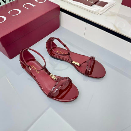 GG THONG SANDALS 25S IN RED LAMBSKIN WITH GOLD HARDWARE