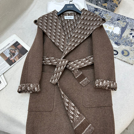 DIOR HOODED COAT IN DARK BROWN WOOL
