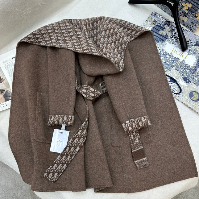 DIOR HOODED COAT IN DARK BROWN WOOL