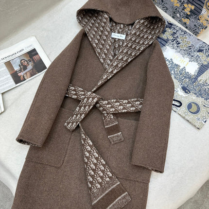 DIOR HOODED COAT IN DARK BROWN WOOL