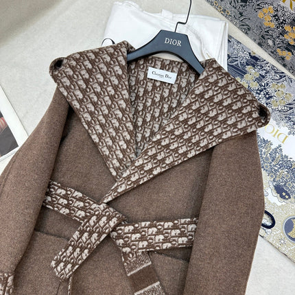DIOR HOODED COAT IN DARK BROWN WOOL