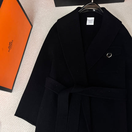 HERMES 25S LAPEL-COLLAR CASHMERE COAT 210