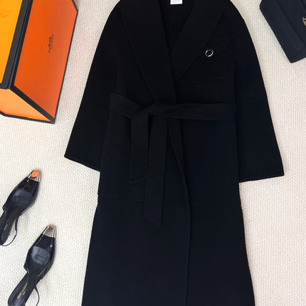 HERMES 25S LAPEL-COLLAR CASHMERE COAT 210