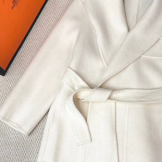 HERMES 25S LAPEL-COLLAR CASHMERE COAT 209