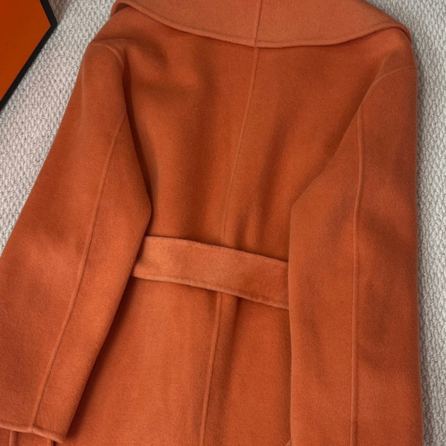 HERMES 25S LAPEL-COLLAR CASHMERE COAT 208