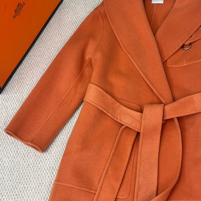 HERMES 25S LAPEL-COLLAR CASHMERE COAT 208