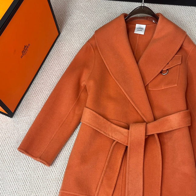 HERMES 25S LAPEL-COLLAR CASHMERE COAT 208