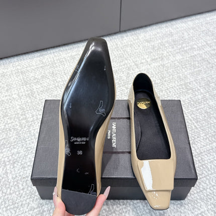 YSL 25S FLAT SHOES IN DARK BEIGE LAMBSKIN
