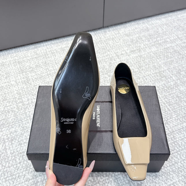 YSL 25S FLAT SHOES IN DARK BEIGE LAMBSKIN
