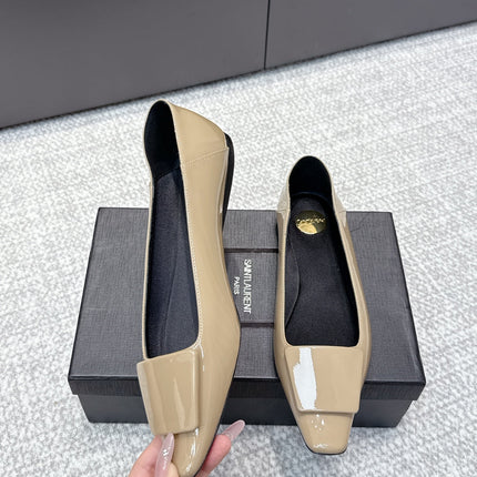 YSL 25S FLAT SHOES IN DARK BEIGE LAMBSKIN