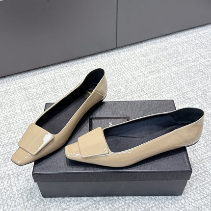 YSL 25S FLAT SHOES IN DARK BEIGE LAMBSKIN