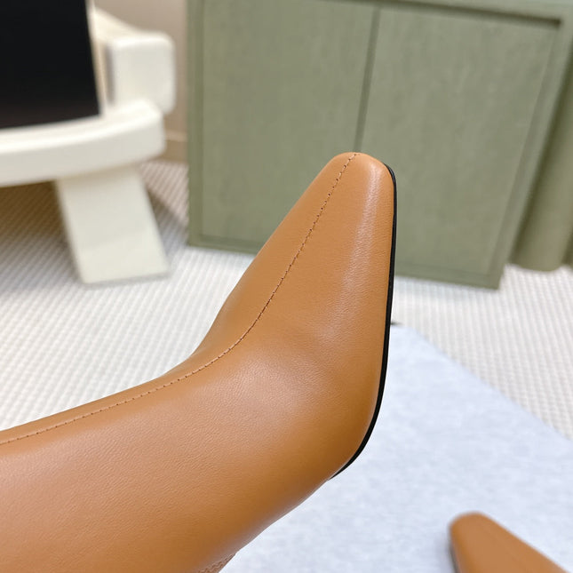 YSL 25S HEELED ANKLE BOOTS 75 MM IN BURNT ORANGE LAMBSKIN