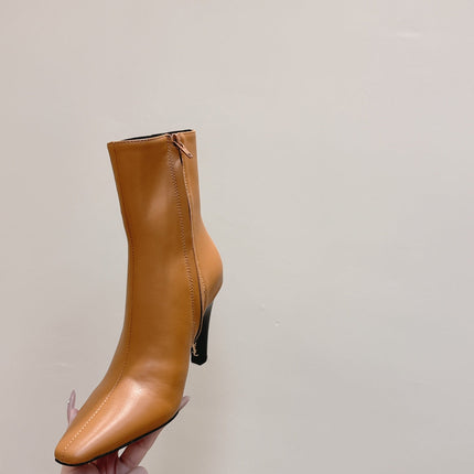 YSL 25S HEELED ANKLE BOOTS 75 MM IN BURNT ORANGE LAMBSKIN