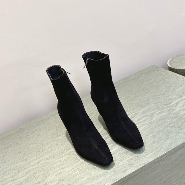 YSL 25S HEELED ANKLE BOOTS 75 MM IN BLACK SUEDE