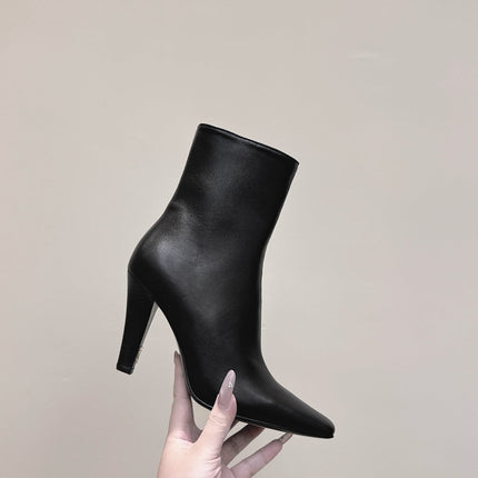 YSL 25S HEELED ANKLE BOOTS 75 MM IN BLACK LAMBSKIN