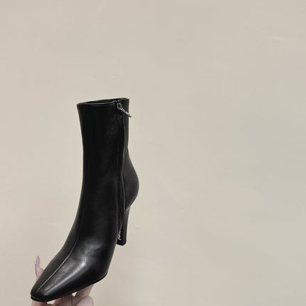 YSL 25S HEELED ANKLE BOOTS 75 MM IN BLACK LAMBSKIN