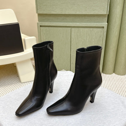 YSL 25S HEELED ANKLE BOOTS 75 MM IN BLACK LAMBSKIN