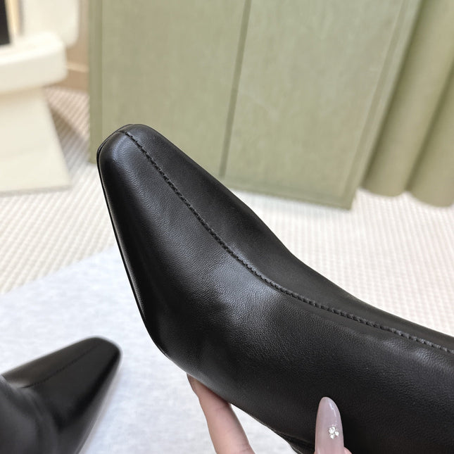 YSL 25S HEELED ANKLE BOOTS 75 MM IN BLACK LAMBSKIN