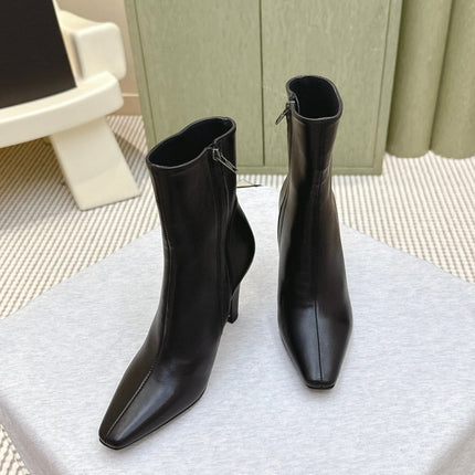 YSL 25S HEELED ANKLE BOOTS 75 MM IN BLACK LAMBSKIN