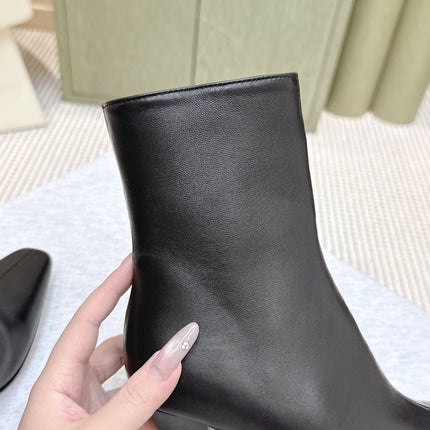 YSL 25S HEELED ANKLE BOOTS 75 MM IN BLACK LAMBSKIN