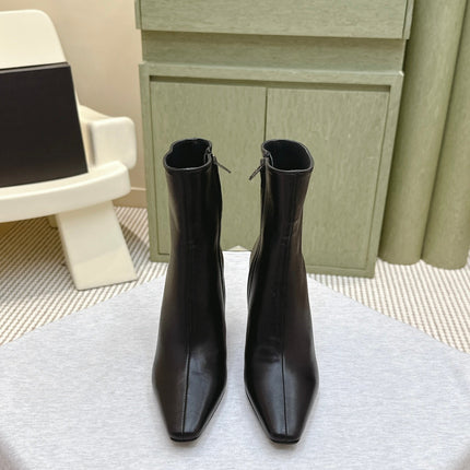 YSL 25S HEELED ANKLE BOOTS 75 MM IN BLACK LAMBSKIN