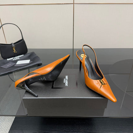 YSL 25S SLINGBACK HIGH HEELS 90 MM IN DARK ORANGE LAMBSKIN WITH GOLD HARDWARE STYLE 13