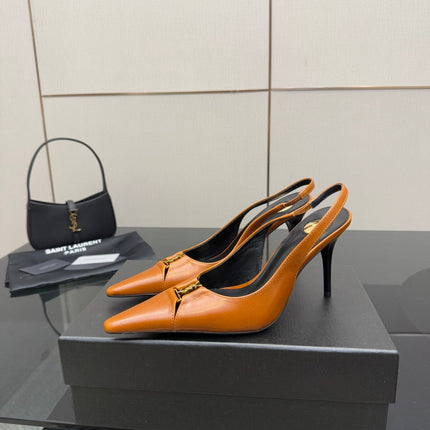 YSL 25S SLINGBACK HIGH HEELS 90 MM IN DARK ORANGE LAMBSKIN WITH GOLD HARDWARE STYLE 13