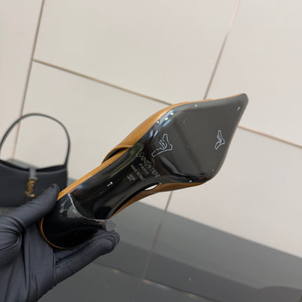 YSL 25S SLINGBACK HIGH HEELS 90 MM IN COPPER BROWN LAMBSKIN WITH GOLD HARDWARE STYLE 11