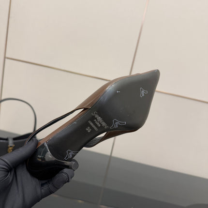 YSL 25S SLINGBACK HIGH HEELS 90 MM IN CHOCOLATE BROWN LAMBSKIN WITH GOLD HARDWARE STYLE 7