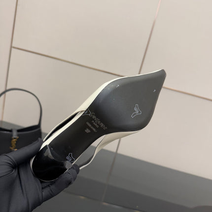 YSL 25S SLINGBACK HIGH HEELS 90 MM IN WHITE LAMBSKIN WITH GOLD HARDWARE STYLE 6