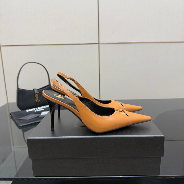 YSL 25S SLINGBACK HIGH HEELS 90 MM IN DARK ORANGE LAMBSKIN WITH GOLD HARDWARE STYLE 4