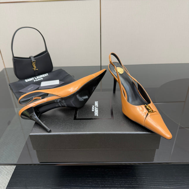 YSL 25S SLINGBACK HIGH HEELS 90 MM IN DARK ORANGE LAMBSKIN WITH GOLD HARDWARE STYLE 4